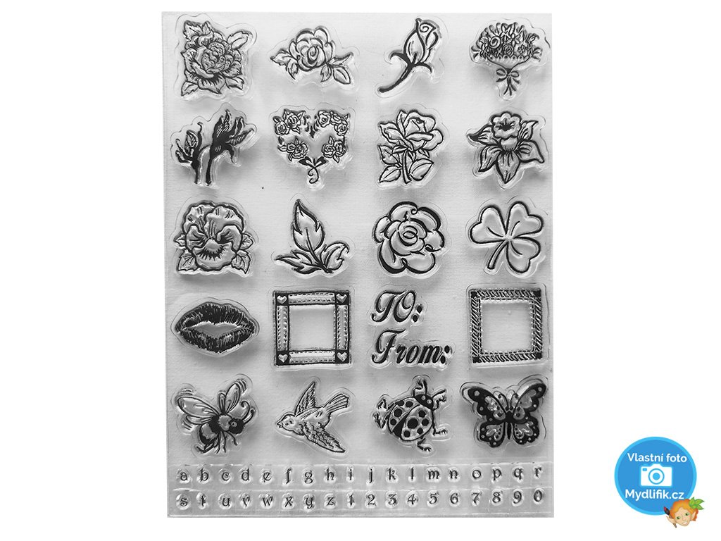 Creatoys Silikonová razítka - Květiny + abeceda - 56 ks