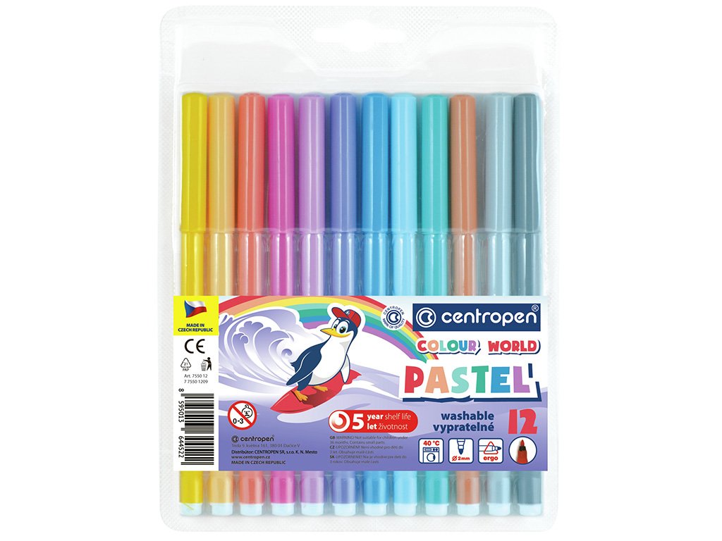 Centropen Trojhranné pastelové fixy Colour World - 12 barev