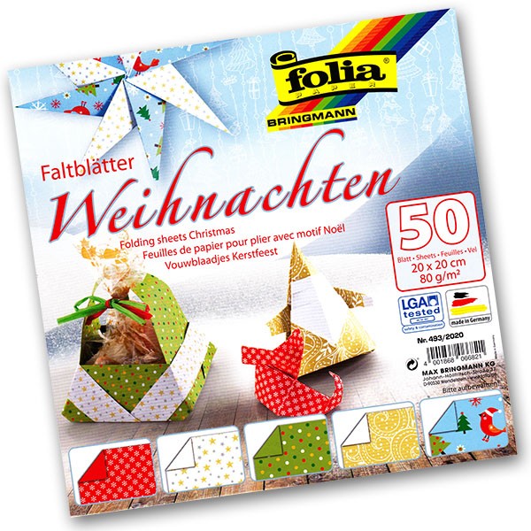 Folia - Max Bringmann Origami papír Vánoce 80 g/m2 - 20 x 20 cm, 50 archů