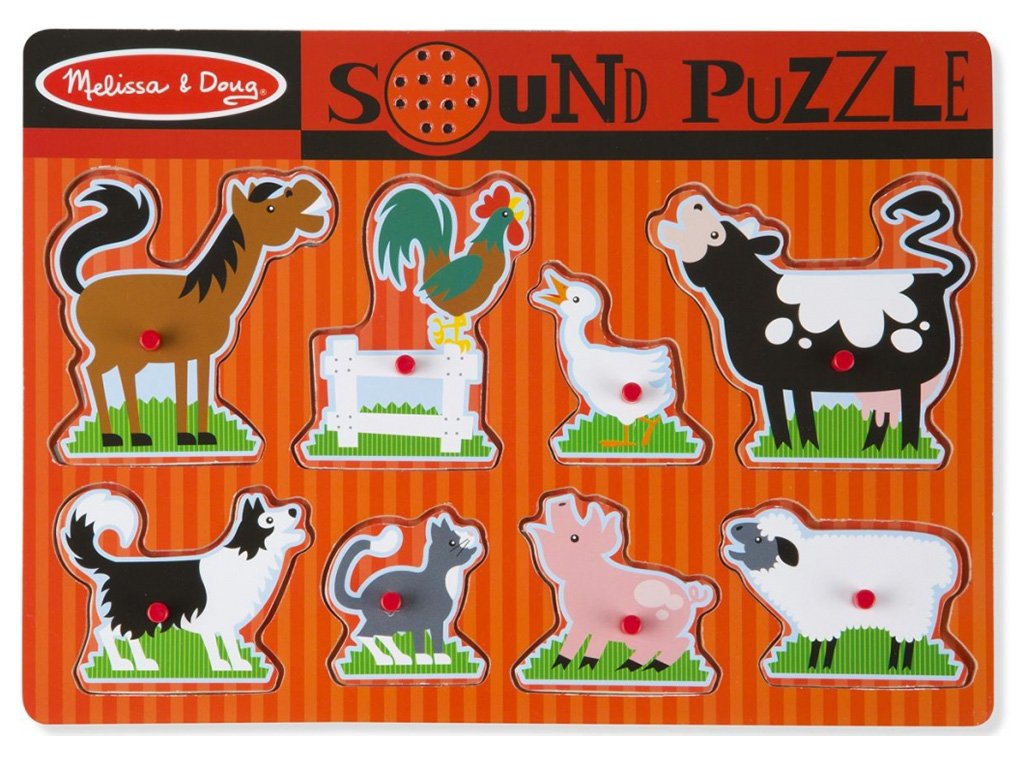 Melissa & Doug Dřevěné puzzle se zvuky - Zvířata na farmě