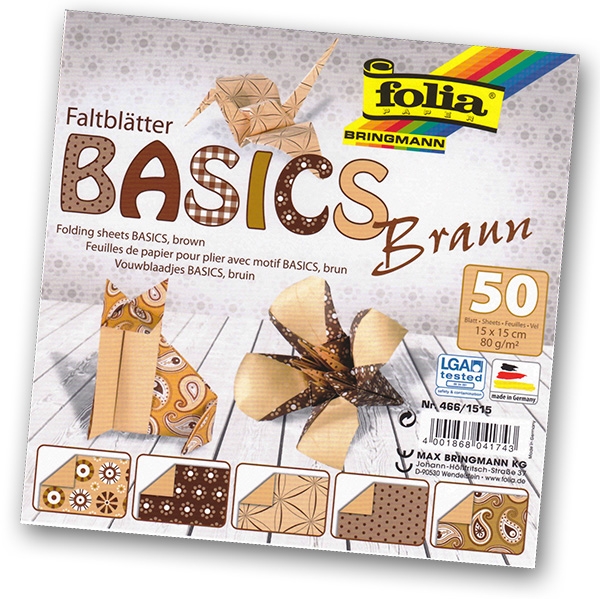 Folia - Max Bringmann Origami papír Basics 80 g/m2 - 15 x 15 cm, 50 archů - hnědý