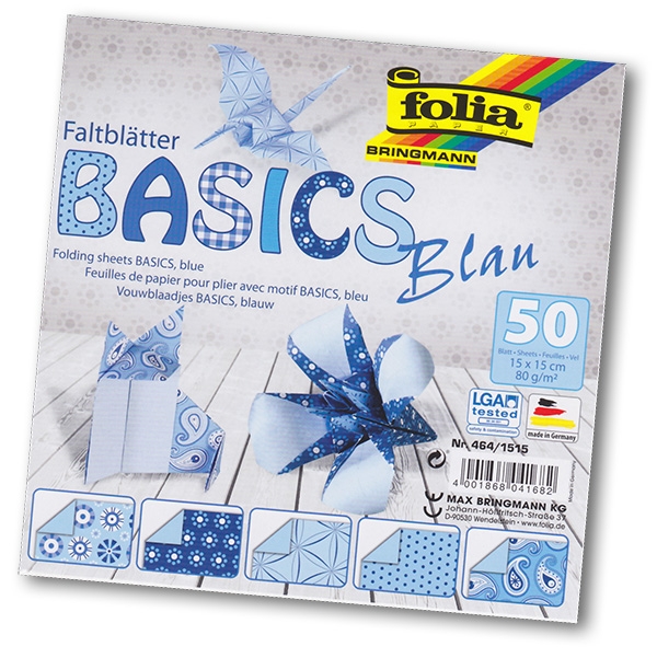 Folia - Max Bringmann Origami papír Basics 80 g/m2 - 15 x 15 cm, 50 archů - modrý