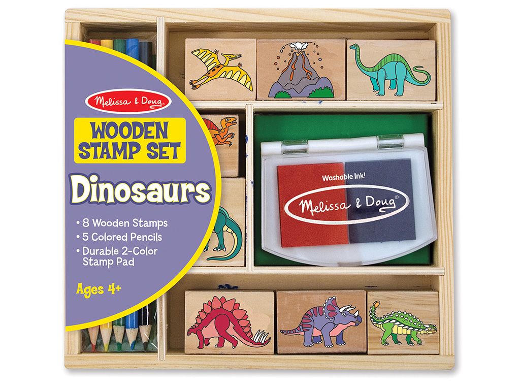 Melissa & Doug Dřevěná razítka s pastelkami - DINOSAUŘI