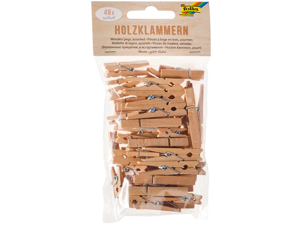 Folia - Max Bringmann Kolíčky dřevěné PŘÍRODNÍ - 3 velikosti, 48 ks