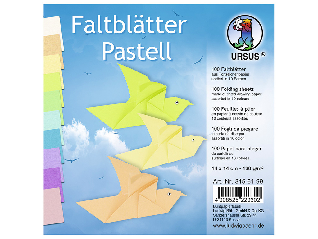 URSUS Origami papíry PASTELOVÉ - 130 g/m2, 14 x 14 cm