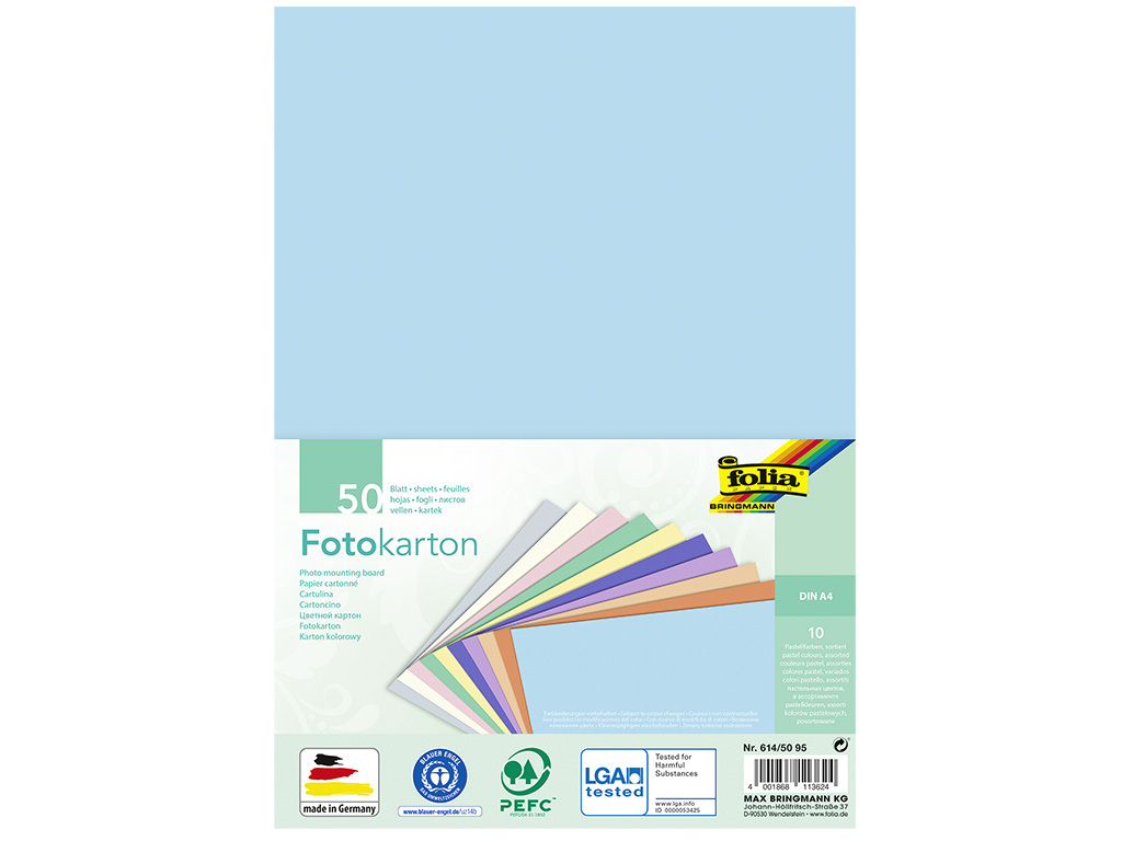 Folia - Max Bringmann Barevné papíry pastelové A4 - 300 g/m², 50 ks, 10 barev