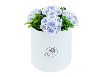Mýdlová kytice fialových hortenzií - kytice ve flowerboxu FL203a