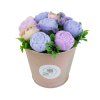 Mýdlová kytice plná fialových pivoněk - kytice v plechovém květináči PL089a