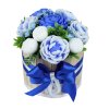 Kytice modro bílých pivoněk - mýdlová kytice v dřevěném boxu DR149c
