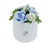 Kytice modro bílých a bílých růží - mýdlová kytice ve flowerboxu FL211a