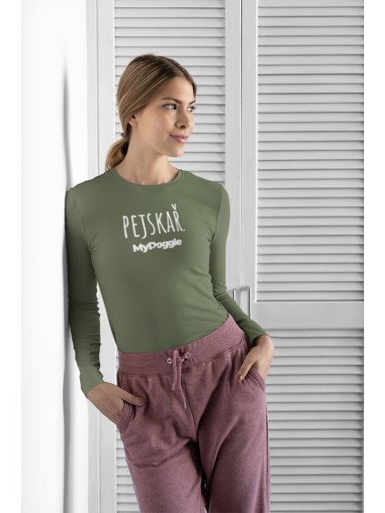 pejskař velý text khaki dlouhý rukáv