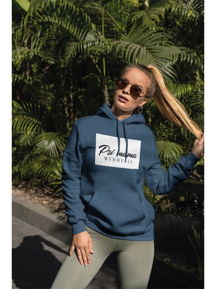 psí máma čtverec námořní modrá mikina s kapucí
