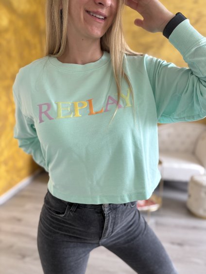 Crop mikina Replay, mentolová