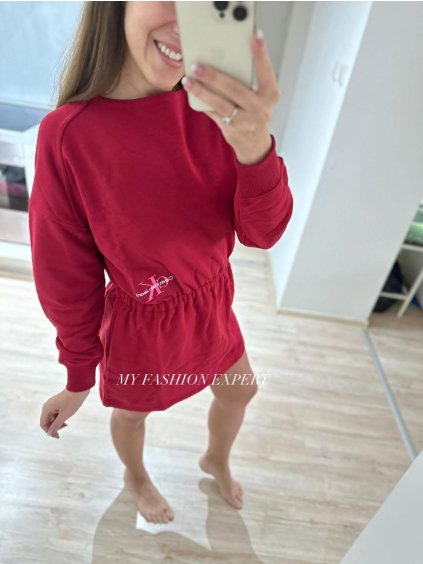 Mikinové šaty Calvin Klein, vínové