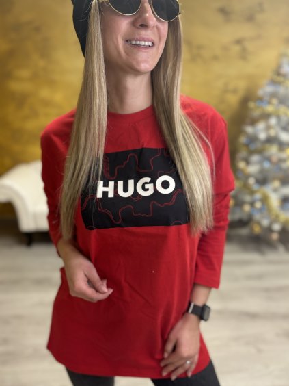 Triko s dlouhým rukávem Hugo Boss, červené