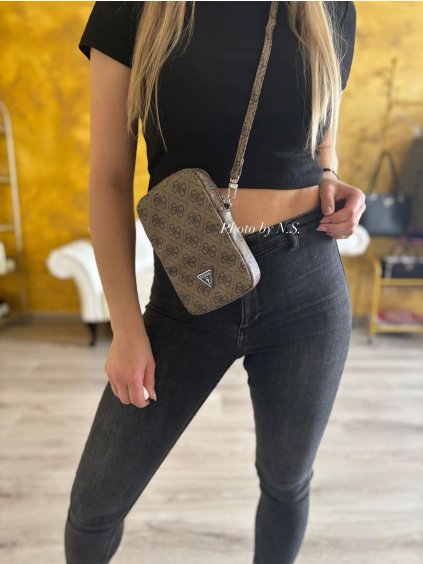 Crossbody kabelka Guess, hnědo-béžová