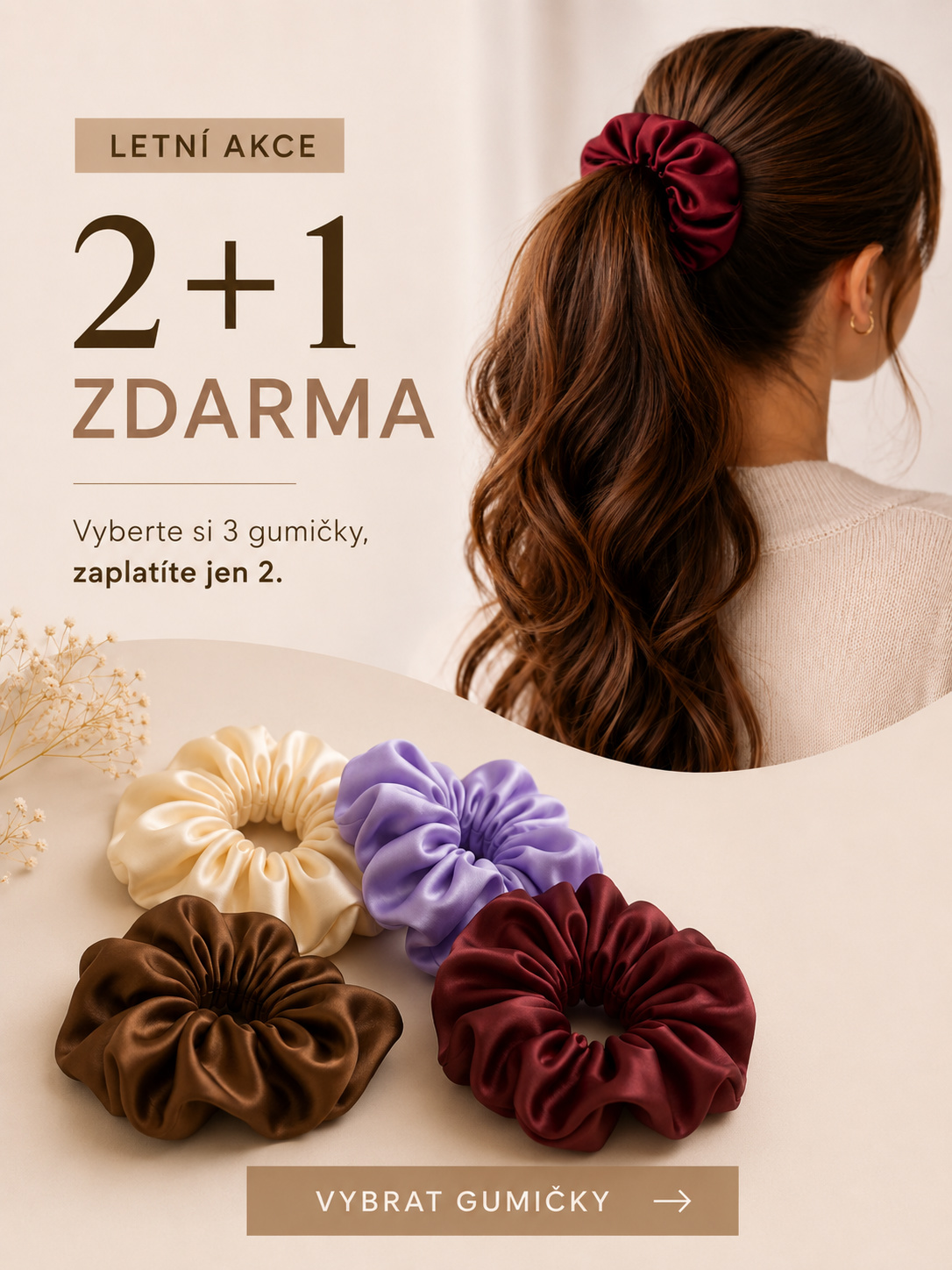 Akce saténová gumička 2 + 1 zdarma