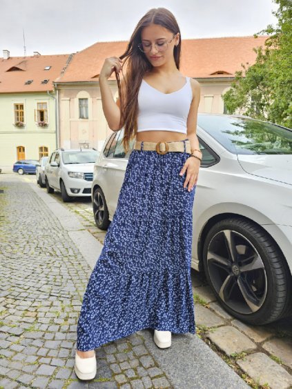 Tmavě modrá vzorovaná sukně MONDE s potiskem