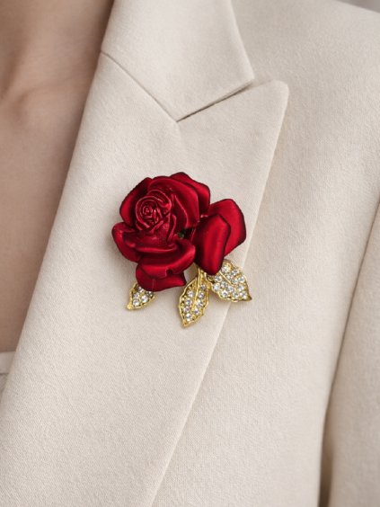 Brož červený KVĚT RŮŽE