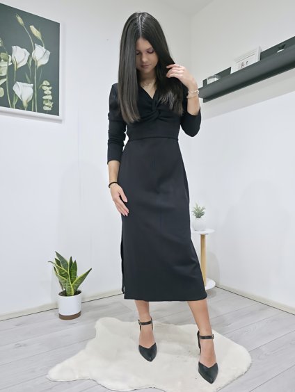 Černé žebrované šaty KOKELY s páskem