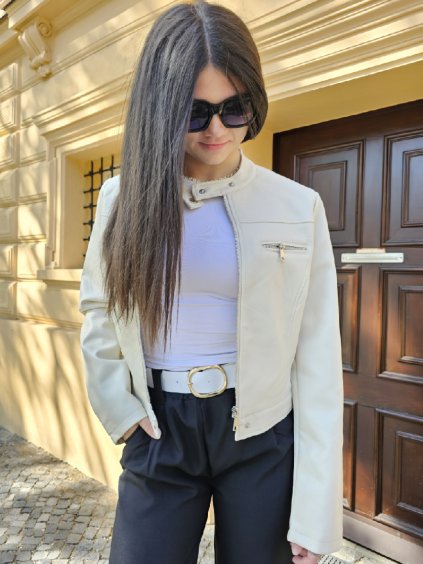 Béžová koženková bunda METORE se stojáčkem