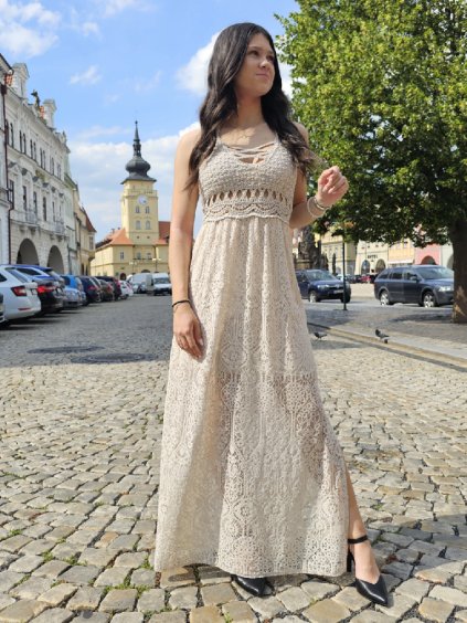 Béžové letní šaty boho VERONE s krajkou1