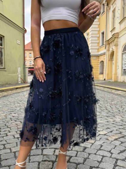 Tylová květinová sukně MAANNA tmavě modrá1