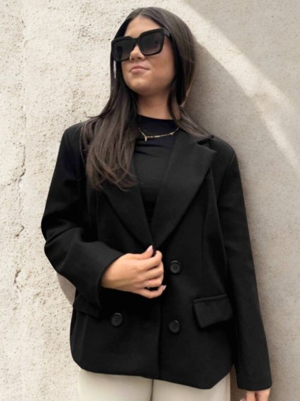 Damsky dvourady elegantni kabat cerny