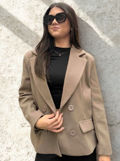 Tmavě béžový dvouřadý kabát SABRA