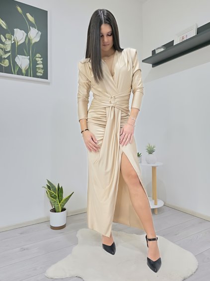 Béžové šaty HANIA s ozdobnou sponou