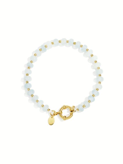 Náramek RONSI z kamenných korálků a hematitu se zlacenou chirurgickou ocelí nebesky modrý