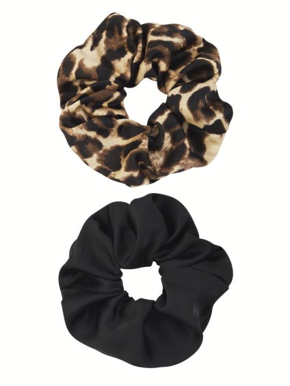 Oboustranná scrunchie gumička – leopard & černá