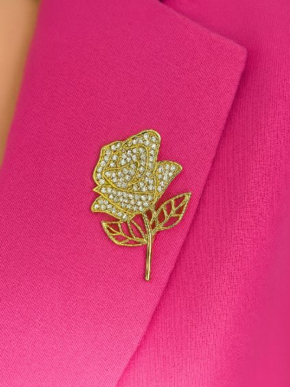 Brož RŮŽE zlatá osázena kamínky