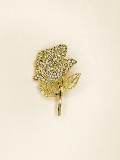 Brož RŮŽE zlatá osázena kamínky