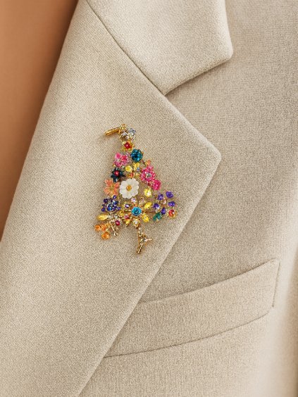 Barevná brož VÁNOČNÍ STROMEČEK květinový