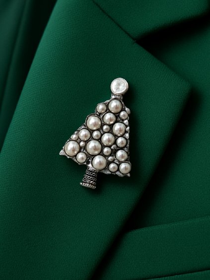 Stříbrný VÁNOČNÍ STROMEK s perličkami