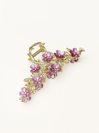 Kovový skřipec do vlasů s fialovými květy