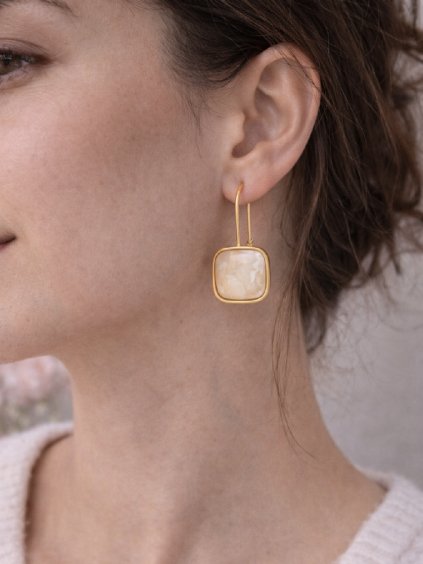 Náušnice PEARL SQUARE GOLD perleťové