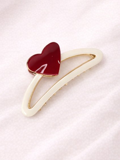Skřipec do vlasů srdce AMORA – krémový : vínové srdce