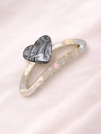 Skřipec do vlasů srdce AMORA – perleťový : černo bílé srdce