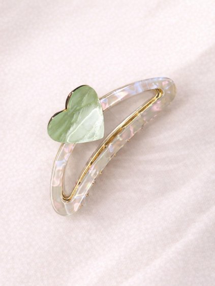 Skřipec do vlasů srdce AMORA – perleťový : mentolové srdce