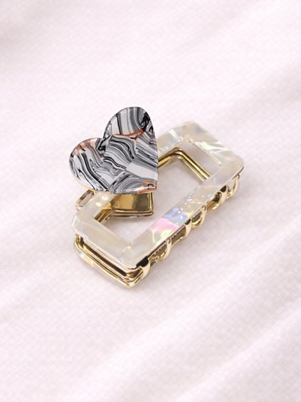 Skřipec do vlasů LOVE SQUARE – perleťový s mramorovým srdcem