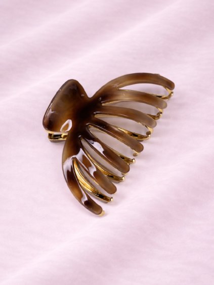 Skřipec do vlasů s kovovými zuby – hnědý (želvovinový efekt)