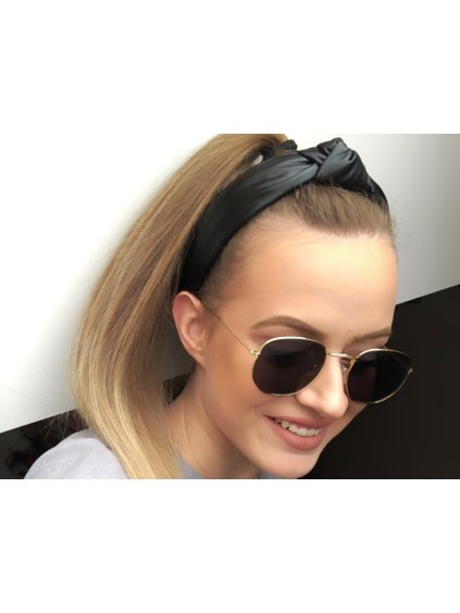 dámská kožená černá čelenka do vlasů