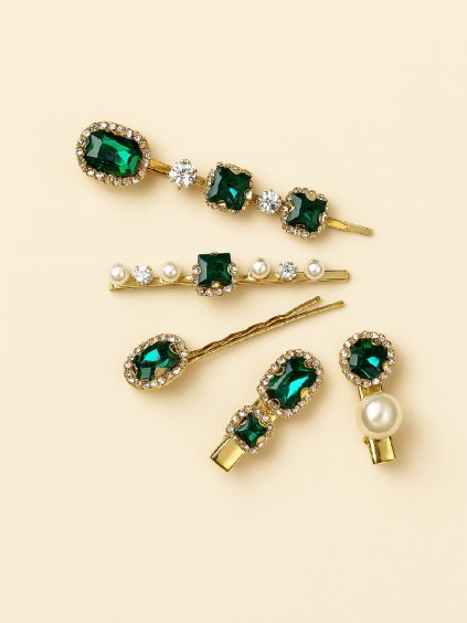 Sada sponek do vlasů s kameny zelená