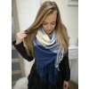 dámský maxi šátek šála pléd modro žlutý kostkovaný s třásněmi