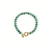 Náramek RONSI z kamenných korálků a hematitu se zlacenou chirurgickou ocelí smaragdově zelený