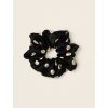 Scrunchie saténová gumička DORY černá s béžovými puntíky
