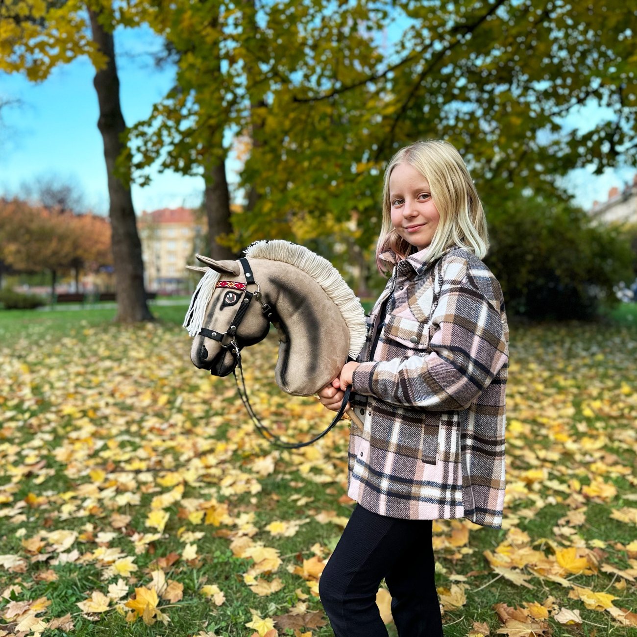 Dívka s autorským hobby horse koníkem typu Fjord