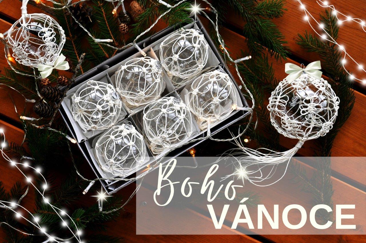 Boho Vánoce 2023 - macramé ozdoby, baňky